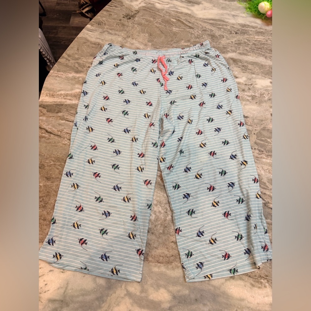 Life Is Good Sleep Pants Large Fish Print Striped Lounge Pajama